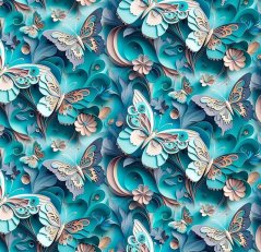 Teplákovina nepočesaná 3D zelení motýlci
