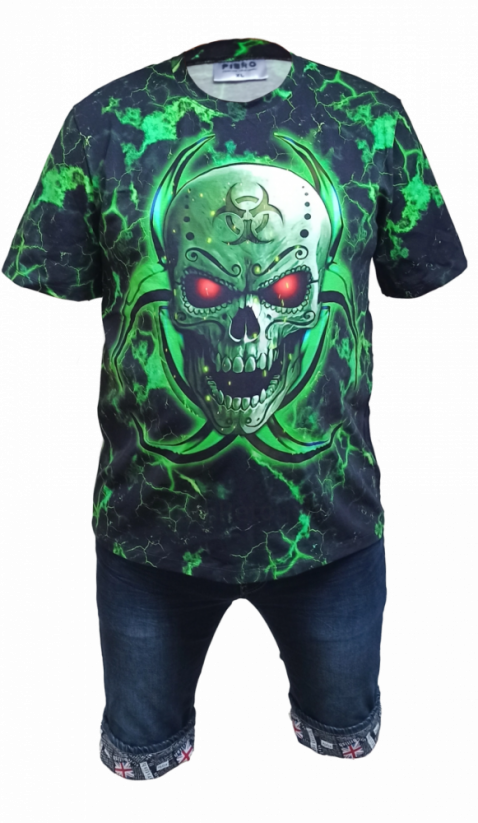 Pánské tričko Lebka na neonově zelené - Velikost: XL