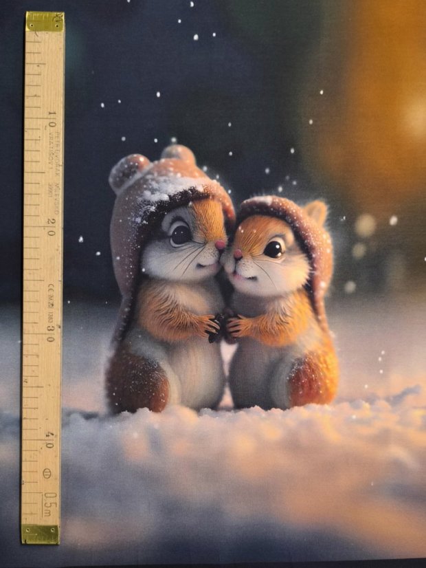 Panel - Teplákovina- Veveričky v snehu 50x45cm