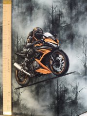 Panel - Teplákovina- Oranžová motorka na šedej 50x45