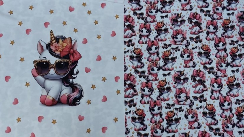 Panel - Teplákovina- Mávající jednorožec s mašlí 50x45