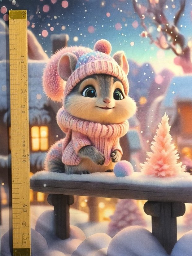 Panel - Teplákovina- Veverka na zábradlí 50x45cm