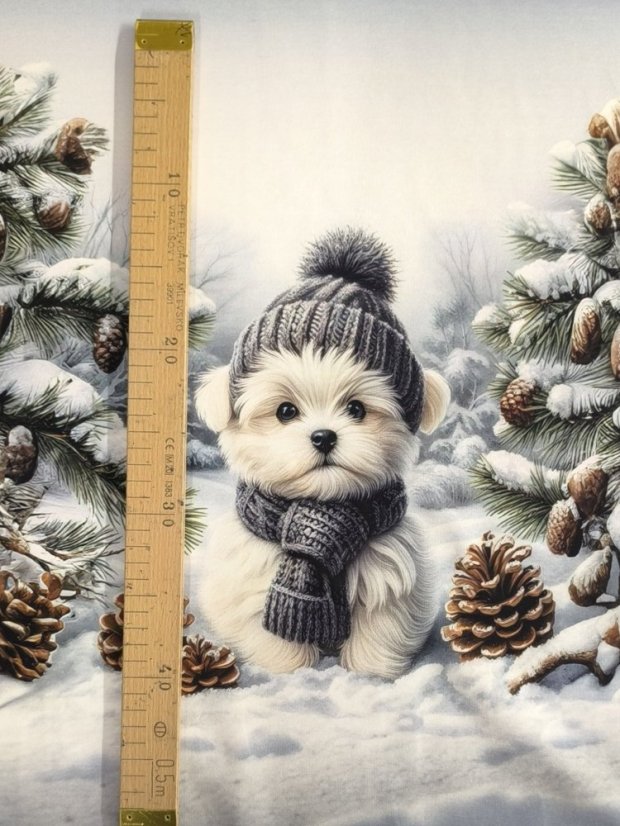 Panel - Teplákovina- Pejsek s čepicí a šálou 50x45cm