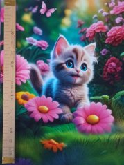 Panel - Teplákovina- Mačiatko a kvietky 50x45