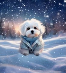 Panel - Teplákovina- Zasněžený pejsek 50x45cm