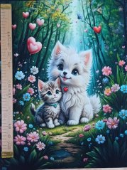 Panel - Teplákovina- Kočka a mourovaté koťátko 50x45cm