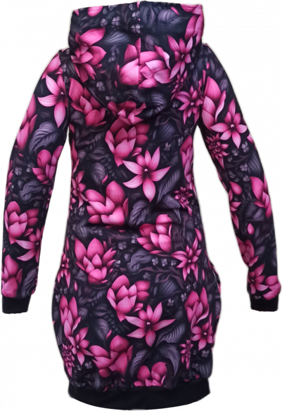 Dámske mikinošaty Ružové kvety - Veľkosť: M
