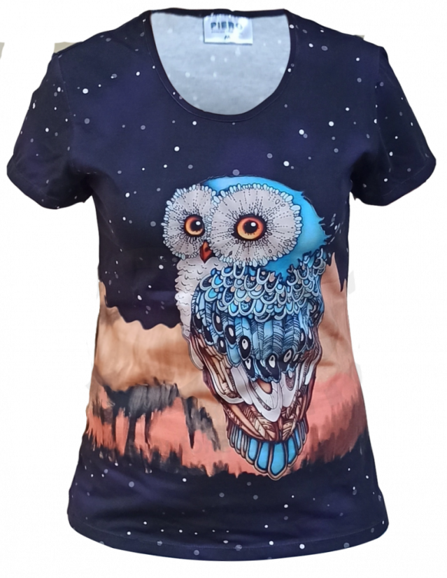 Dámské tričko Sova a noční obloha - Velikost: M