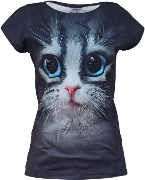 Dámske tričko s prinechaným rukávom Mačka - Veľkosť: M