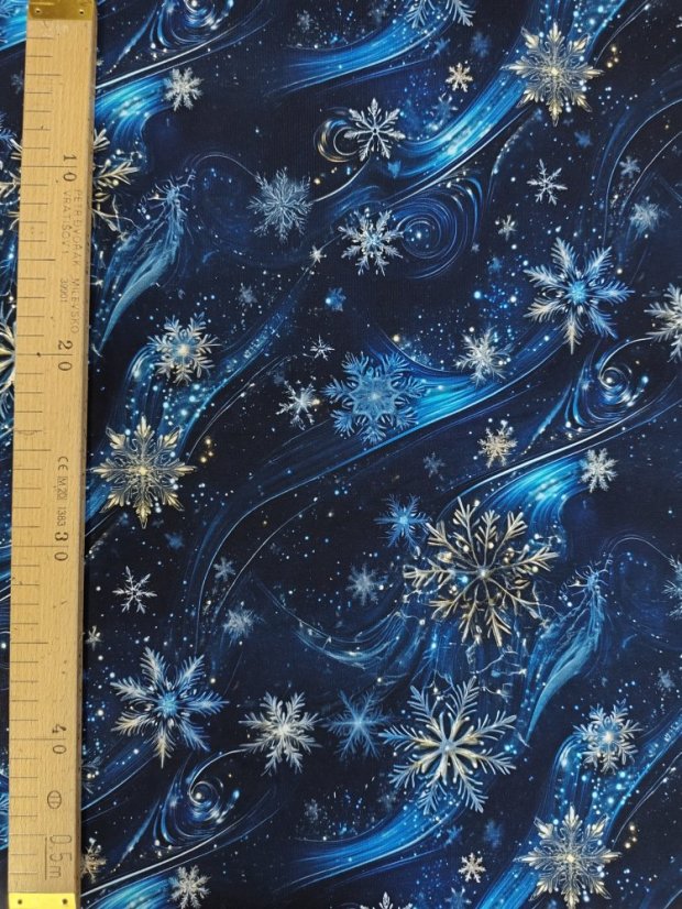 Teplákovina nepočesaná- Vločky na tmavo modré
