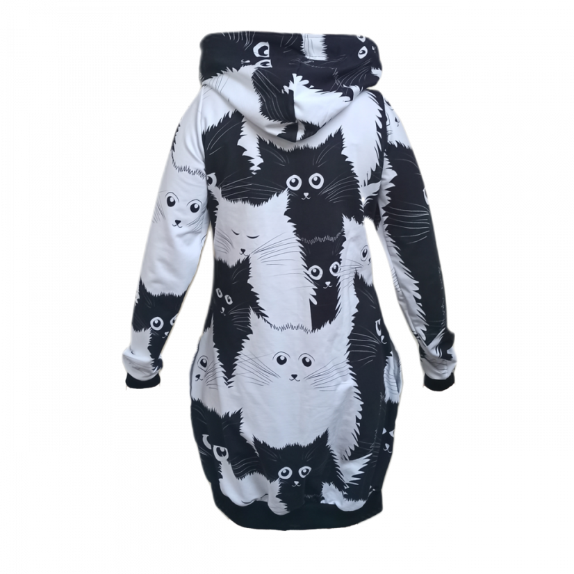 Dámské mikinošaty Černé a bílé kočky - Velikost: XL