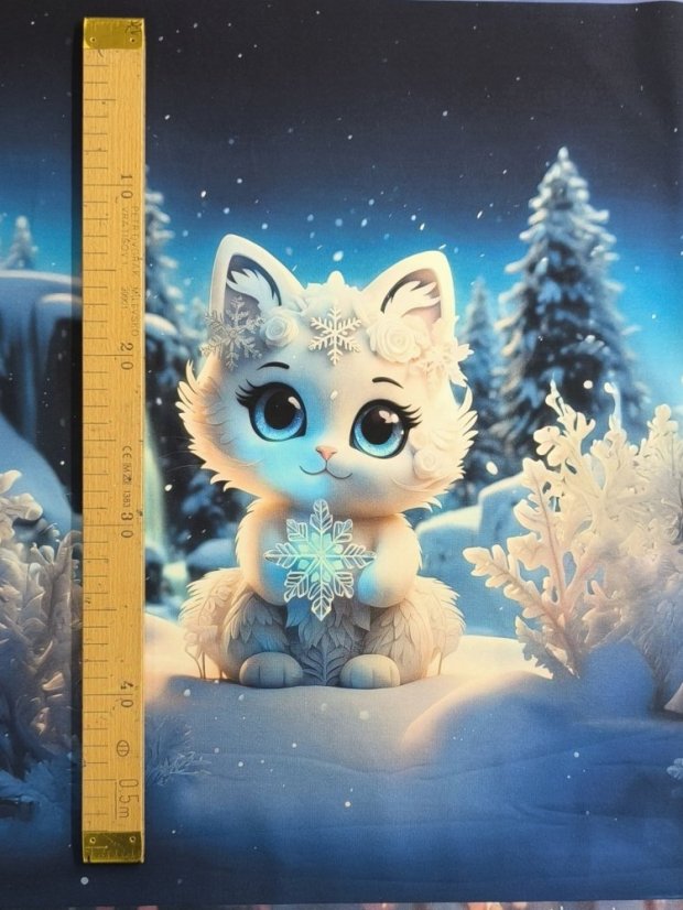 Panel - Teplákovina- Mačička s vločkou 50x45cm