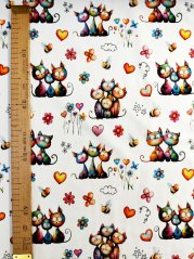 Teplákovina nepočesaná- Kočičky na bílé