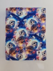 2. akosť - Teplákovina nepočesaná Sovičky na modrej- 1m