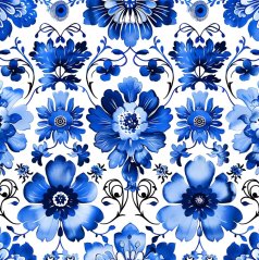 Úplet - Modré květy na bílé