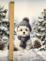 Panel - Teplákovina- Psík s čiapkou a šálom 50x45cm