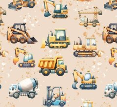 Teplákovina nepočesaná- Stavební stroje na béžové