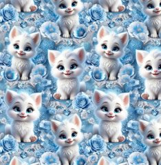 Teplákovina nepočesaná- Kočičky a modré kvítky