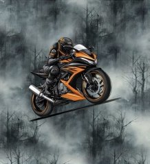 Panel - Teplákovina- Oranžová motorka na šedej 50x45