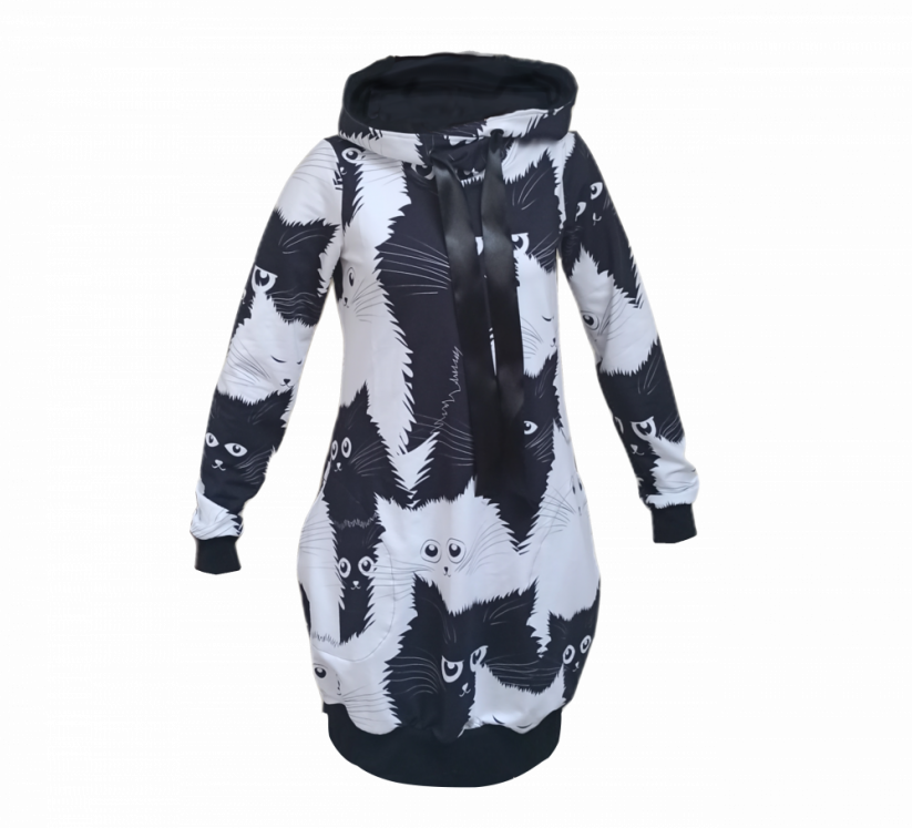 Dámske mikinošaty Čierne a biele mačky - Veľkosť: XL