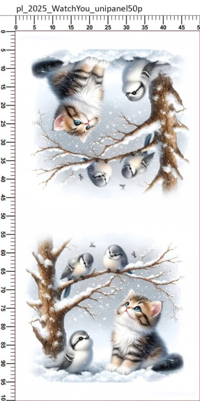 Panel- Velúr na vankúšik - Mačička a vtáčiky