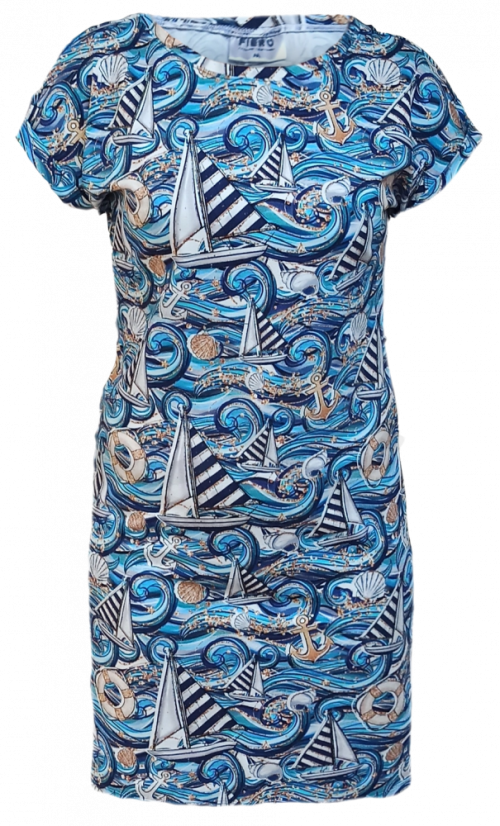 Dámske šaty s prinechaným rukávom Plachetnica na modrej - Veľkosť: L