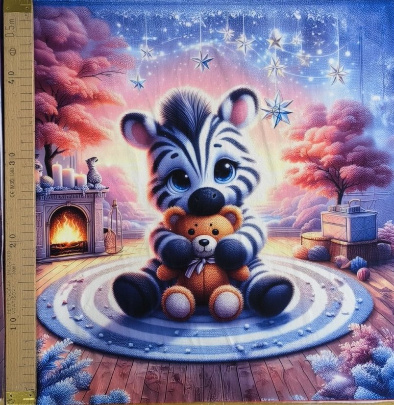 Panel- Velúr na vankúšik - Zebra pri krbe 100x50