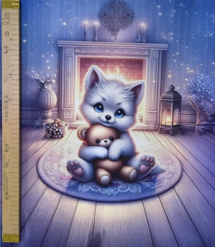 Panel - Teplákovina- Pejsek u krbu 50x45