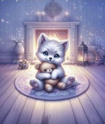 Panel - Teplákovina- Pejsek u krbu 50x45