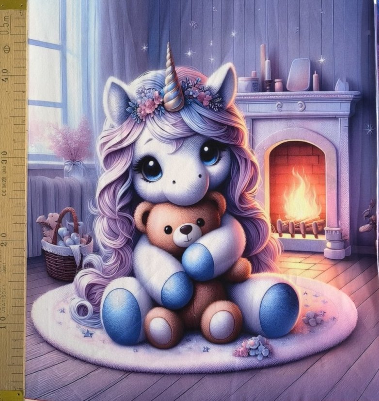 Panel- Velúr na vankúšik - Jenorožec pri krbe 100x50