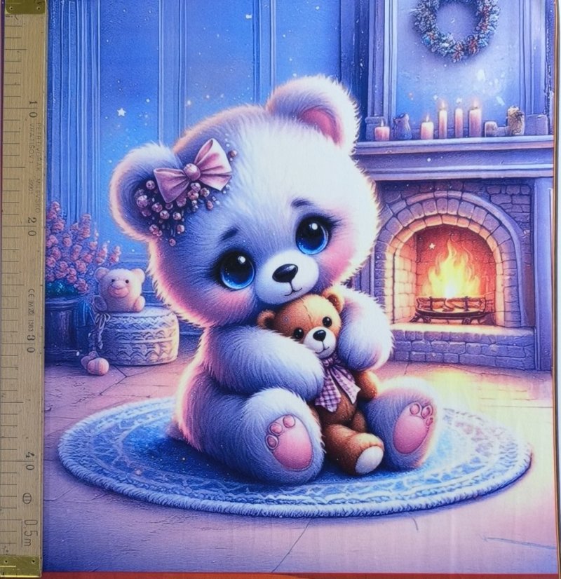 Panel- Velúr na vankúšik - Medvedík pri krbe 100x50