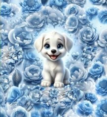 Panel - Teplákovina- Psík a modré kvietky 50x45