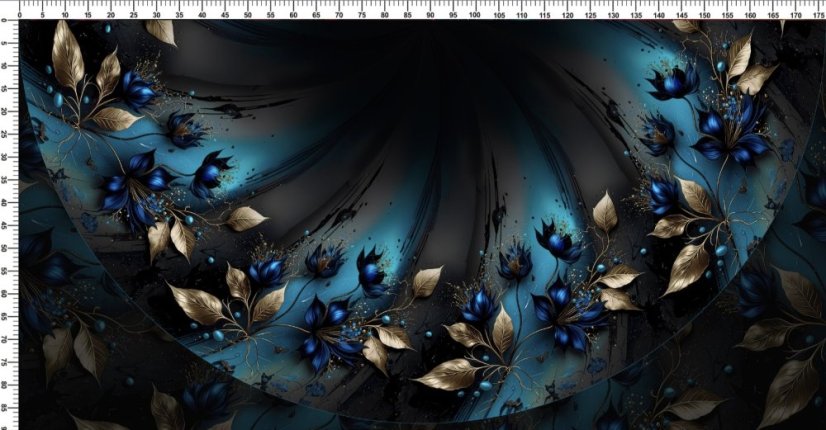 Panel- Polkolová sukňa - Tmavomodré kvety