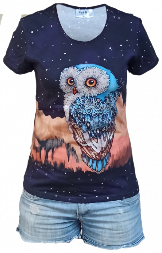 Dámske tričko Sova a nočná obloha - Veľkosť: XL