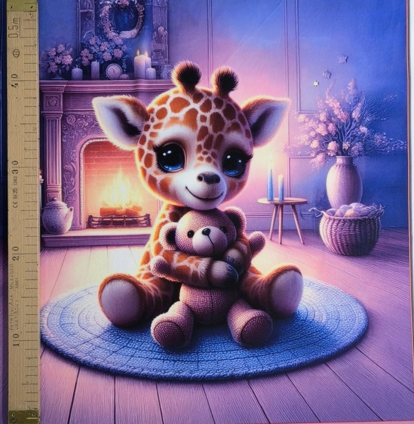 Panel- Velúr na vankúšik - Žirafa pri krbe 100x50