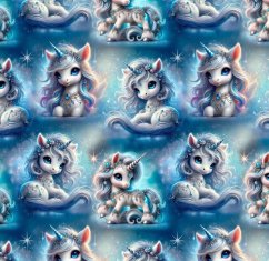 2. jakost Velur soft - Jednorožci na modré