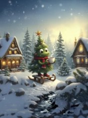 Panel- Teplákovina - Stromeček na sáňkách 80x60