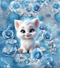 Panel - Teplákovina- Mačička a modré kvietky 50x45