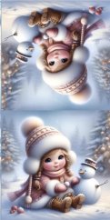 Panel- Velúr na vankúšik- Dievčatko so snehuliakom