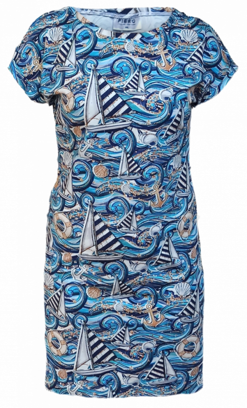Dámske šaty s prinechaným rukávom Plachetnica na modrej - Veľkosť: S