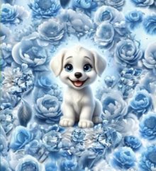 Panel - Teplákovina- Psík a modré kvietky 50x45