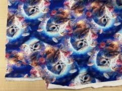 2. jakost - Teplákovina nepočesaná Sovičky na modré- 1m