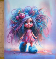 Panel- Velúr na vankúšik - Dievča a modré topánky 100x50