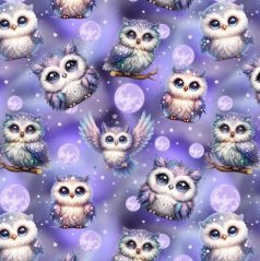 Velúr soft - Sovy na fialovej