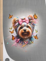 Panel- Teplákovina - Yorkšír s ružovou mašľou 80x60