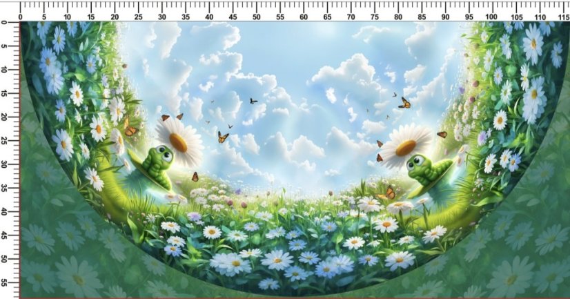 Panel- Detská polkolová sukňa - Húsenica na lúke