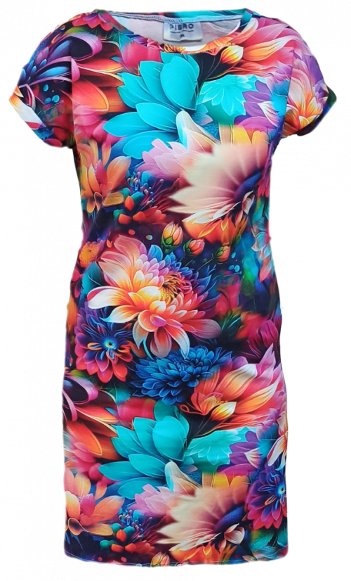 Dámské šaty s přinechaným rukávem Pestrobarevné kvěy - Velikost: M