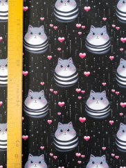 Softshell s baránkom- Mačičky a srdiečka na čierne