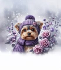 Panel - Teplákovina- Yorkšír s fialovou čiapkou 47x43