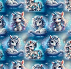 Velur soft - Jednorožci na modré